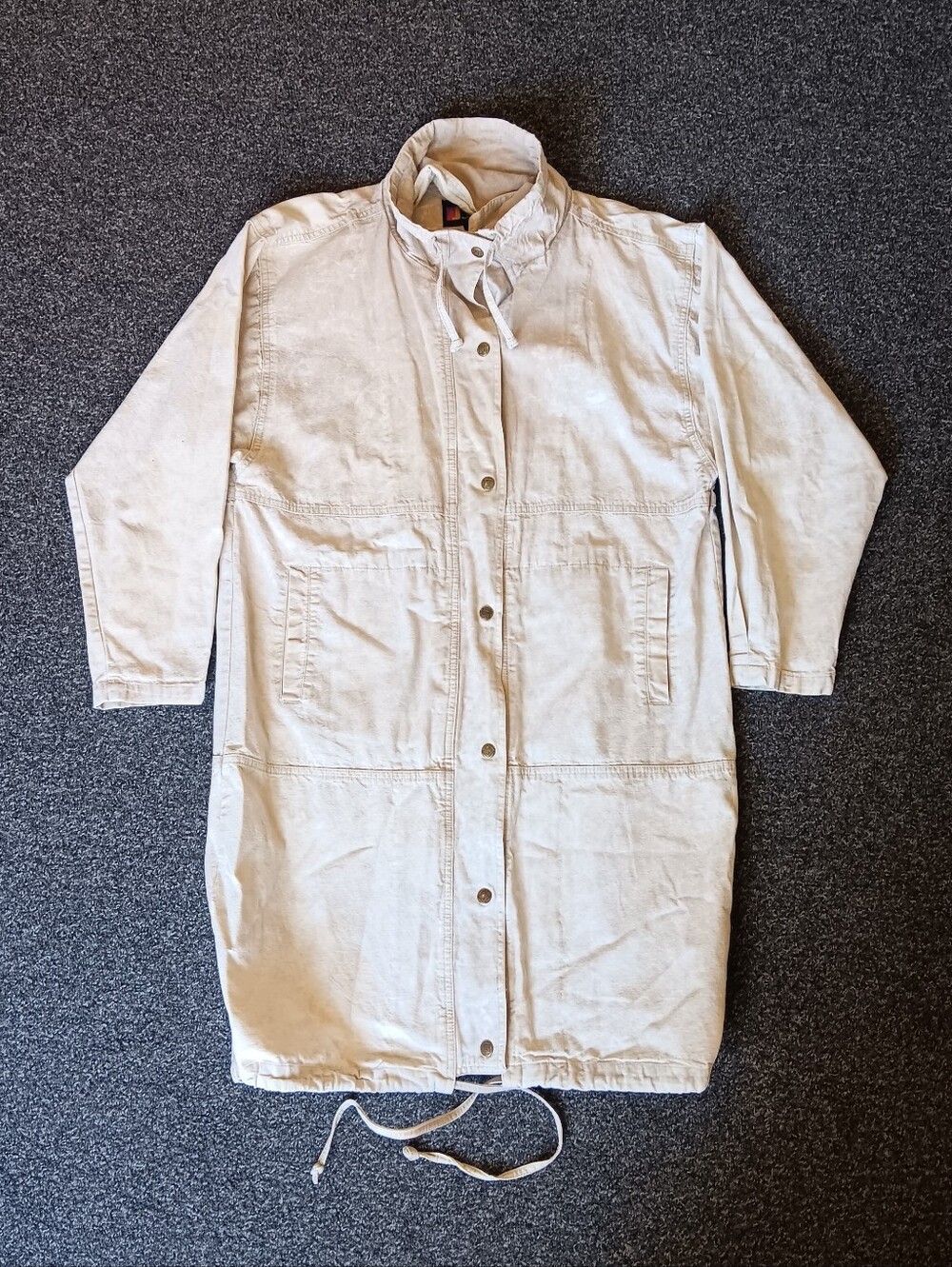 VTG Andy Johns Beige Marble Cotton Snap Up Denim Trench, Jacket Womens Medium - Picture 5 of 12